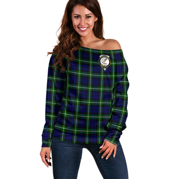 Lammie Tartan Off Shoulder Women Sweater with Family Crest Women - Tartan Vibes Clothing