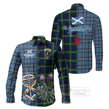 Lammie Tartan Long Sleeve Button Shirt Happy St. Andrew's Day Half Tartan Style Men's Shirt S - Tartan Vibes Clothing