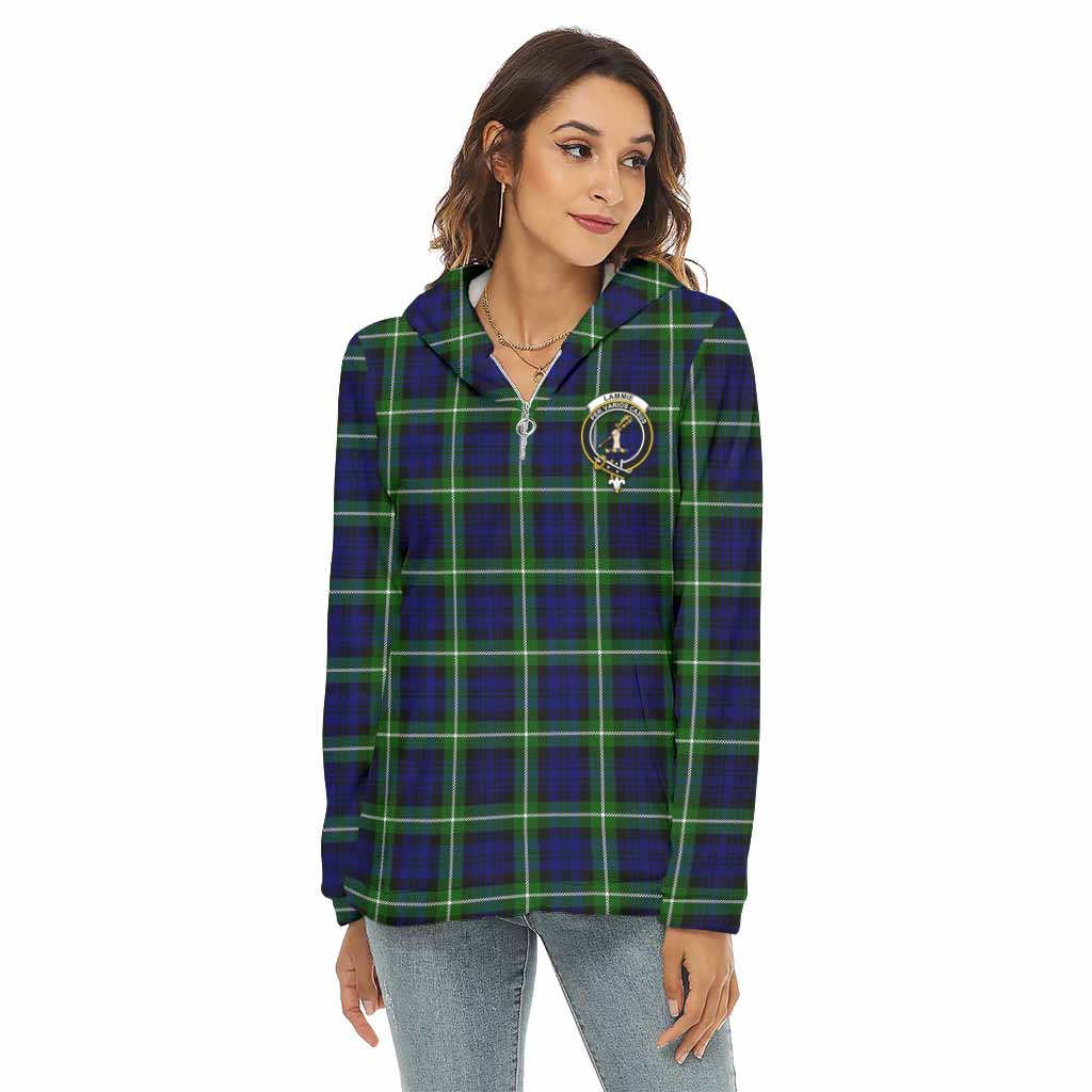 Lammie Tartan Women's Borg Fleece Hoodie with Half Zip with Family Crest Female - Tartan Vibes Clothing