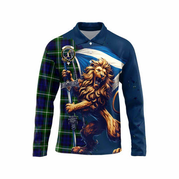 Lammie Tartan Family Crest Long Sleeve Polo Shirt with Scottish Majestic Lion Unisex - Tartan Vibes Clothing