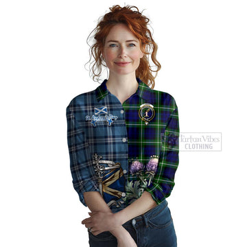 Lammie Tartan Women's Casual Shirt Happy St. Andrew's Day Half Tartan Style Female - Tartan Vibes Clothing