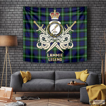 Lammie Tartan Tapestry with Clan Crest and the Golden Sword of Courageous Legacy Tapestry - Tartan Vibes Clothing