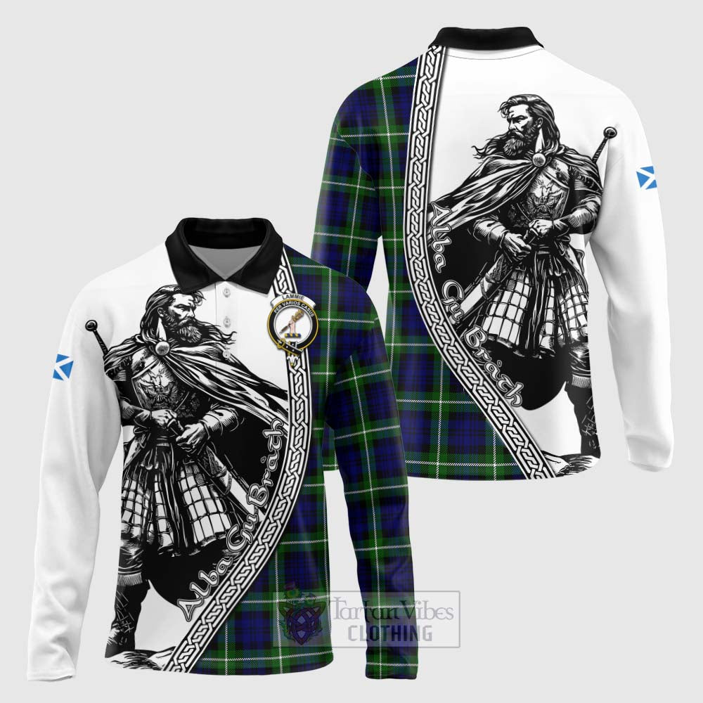 Lammie Tartan Clan Crest Long Sleeve Polo Shirt with Highlander Warrior Celtic Style Unisex - Tartan Vibes Clothing