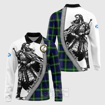 Lammie Tartan Clan Crest Long Sleeve Polo Shirt with Highlander Warrior Celtic Style Unisex - Tartan Vibes Clothing