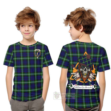 Lammie Tartan Kid T-Shirt with Family Crest and Bearded Skull Holding Bottles of Whiskey Youth XL Size14 - Tartan Vibes Clothing
