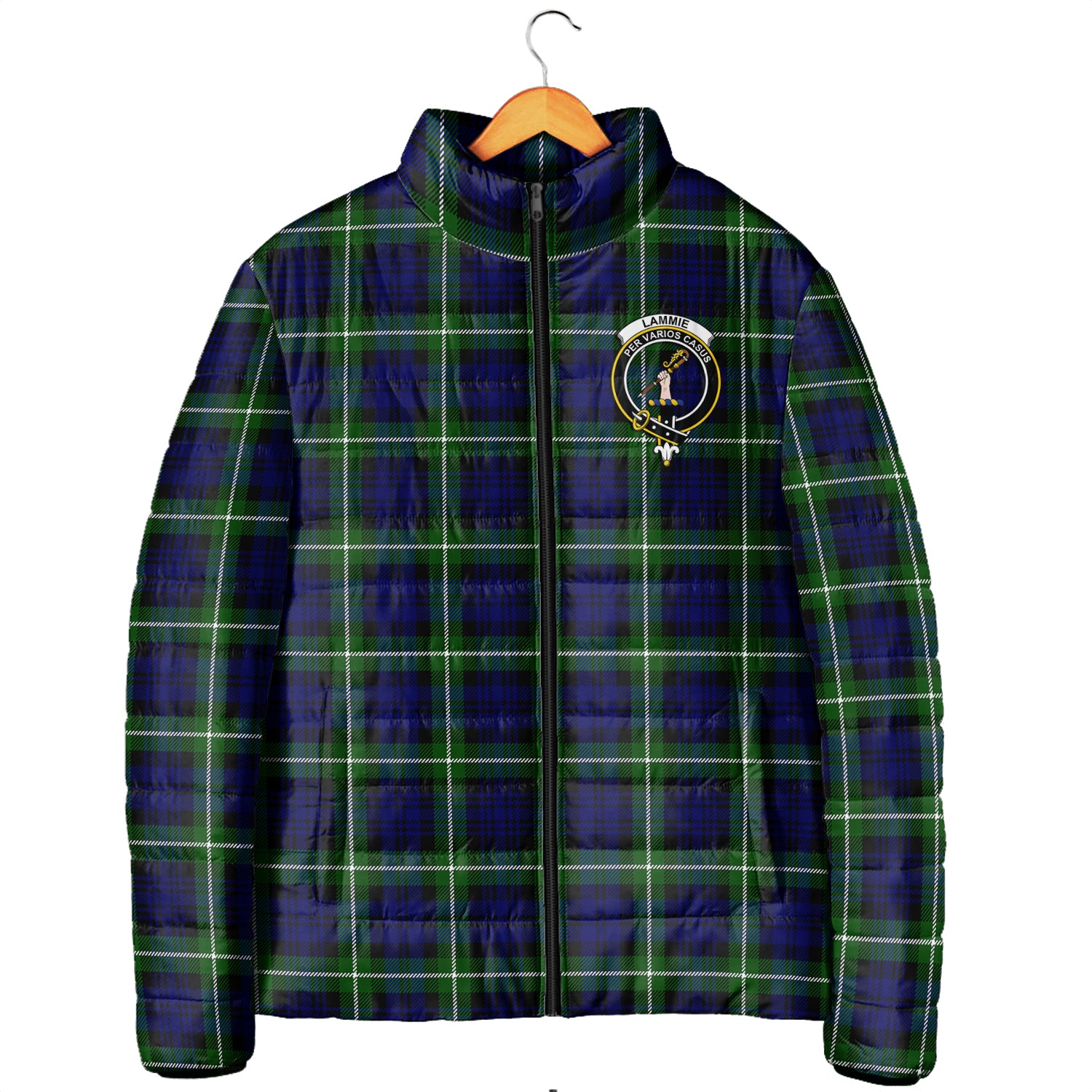 Lammie Tartan Padded Jacket with Family Crest Men's Padded Jacket - Tartan Vibes Clothing