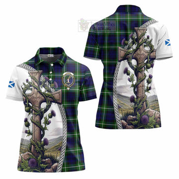 Lammie Tartan Women's Polo Shirt with Family Crest and St. Andrew's Cross Accented by Thistle Vines Women - Tartan Vibes Clothing