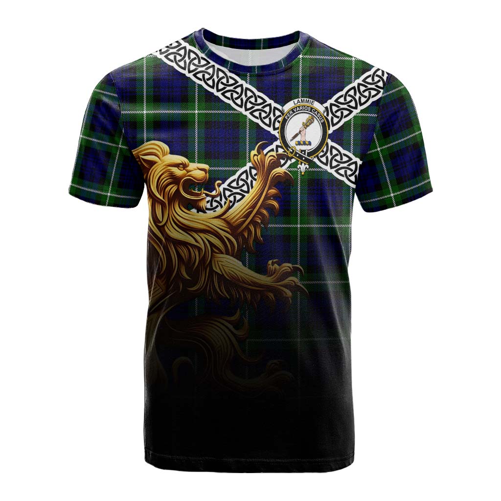 Lammie Crest Tartan Cotton T-shirt with Golden Lion Emblem Celtic Style Kid's Shirt - Tartan Vibes Clothing