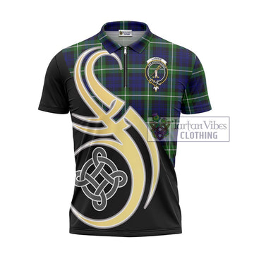 Lammie Tartan Zipper Polo Shirt with Family Crest and Celtic Symbol Style - Tartan Vibes Clothing