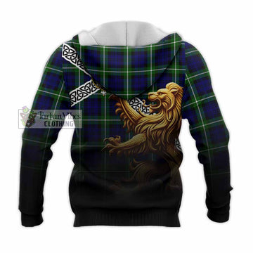 Tartan Vibes Clothing Lammie Crest Tartan Knitted Hoodie with Golden Lion Emblem Celtic Style