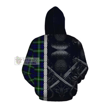 Lammie Tartan Cotton Hoodie with Family Crest Cross Sword Thistle Celtic Vibes Pullover Hoodie - Tartan Vibes Clothing
