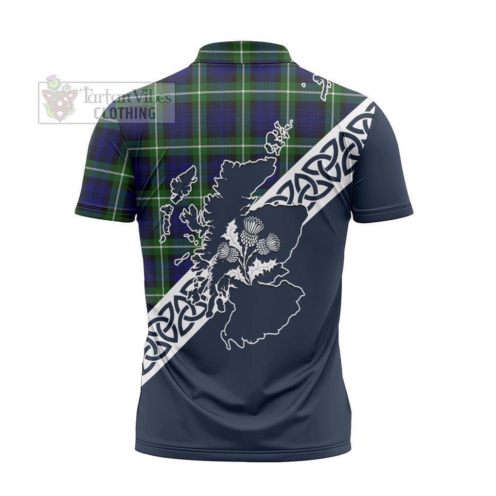 Lammie Tartan Zipper Polo Shirt Featuring Thistle and Scotland Map - Tartanvibesclothing Store