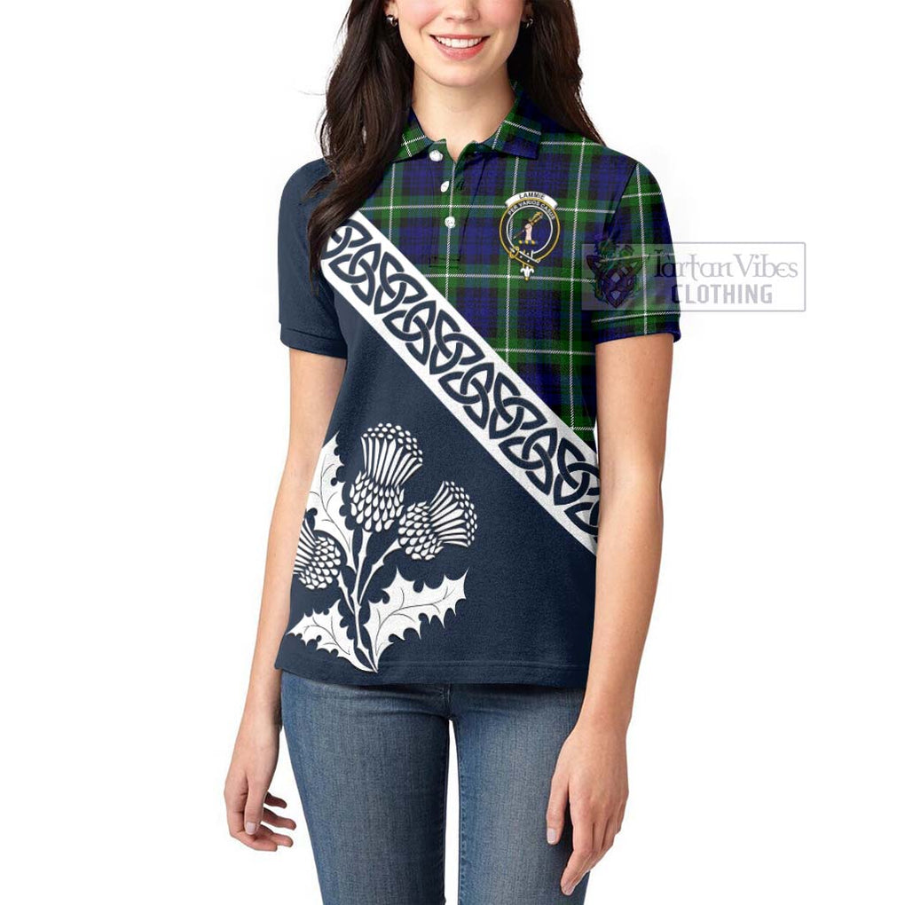 Lammie Tartan Women's Polo Shirt Featuring Thistle and Scotland Map - Tartanvibesclothing Store