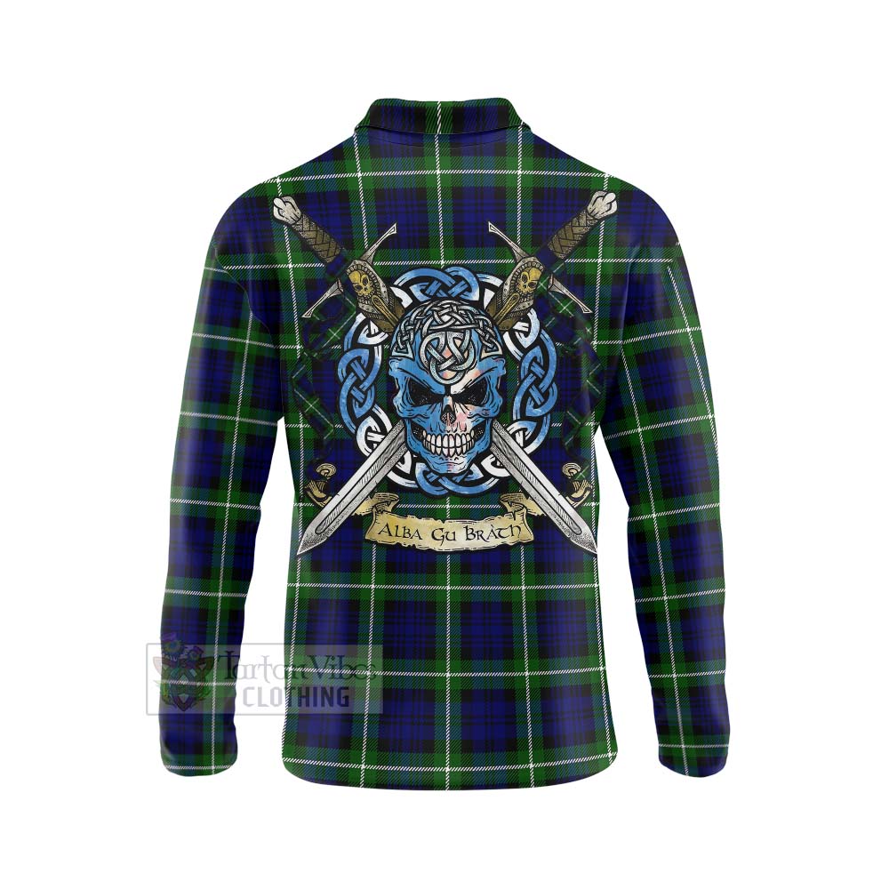 Lammie Tartan Long Sleeve Polo Shirt with Family Crest Celtic Skull Style - Tartan Vibes Clothing