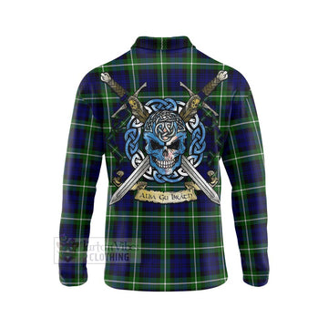 Lammie Tartan Long Sleeve Polo Shirt with Family Crest Celtic Skull Style - Tartan Vibes Clothing