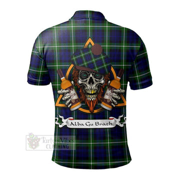 Lammie Tartan Polo Shirt with Family Crest and Bearded Skull Holding Bottles of Whiskey - Tartan Vibes Clothing