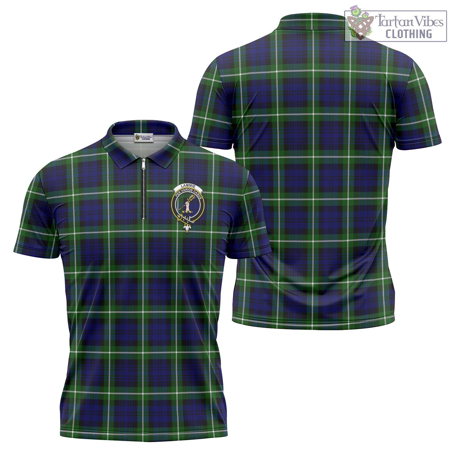 Lammie Tartan Zipper Polo Shirt with Family Crest - Tartan Vibes Clothing
