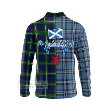 Lammie Tartan Long Sleeve Polo Shirt Happy St. Andrew's Day Half Tartan Style - Tartan Vibes Clothing