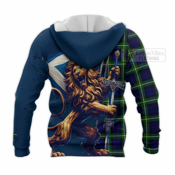 Lammie Tartan Family Crest Knitted Hoodie with Scottish Majestic Lion - Tartan Vibes Clothing