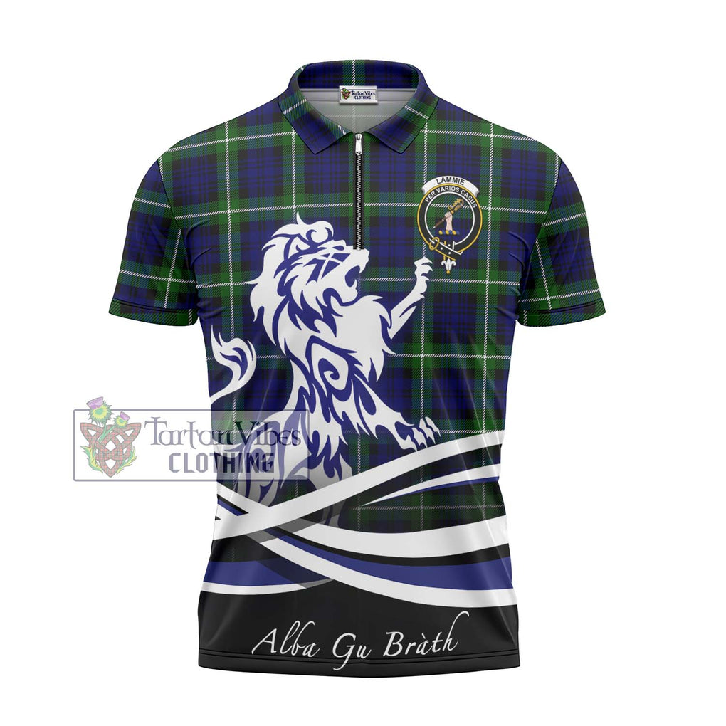 Lammie Tartan Zipper Polo Shirt with Alba Gu Brath Regal Lion Emblem - Tartan Vibes Clothing
