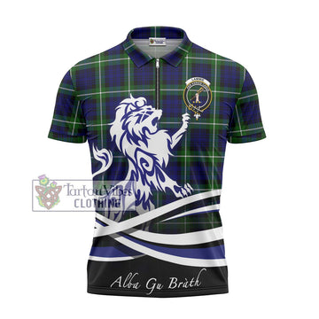 Lammie Tartan Zipper Polo Shirt with Alba Gu Brath Regal Lion Emblem - Tartan Vibes Clothing