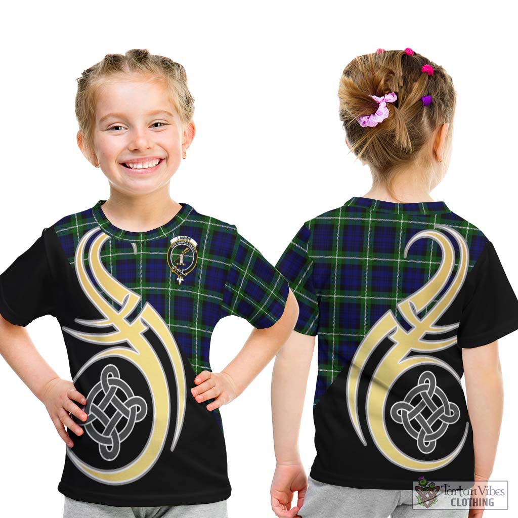 Lammie Tartan Kid T-Shirt with Family Crest and Celtic Symbol Style - Tartan Vibes Clothing