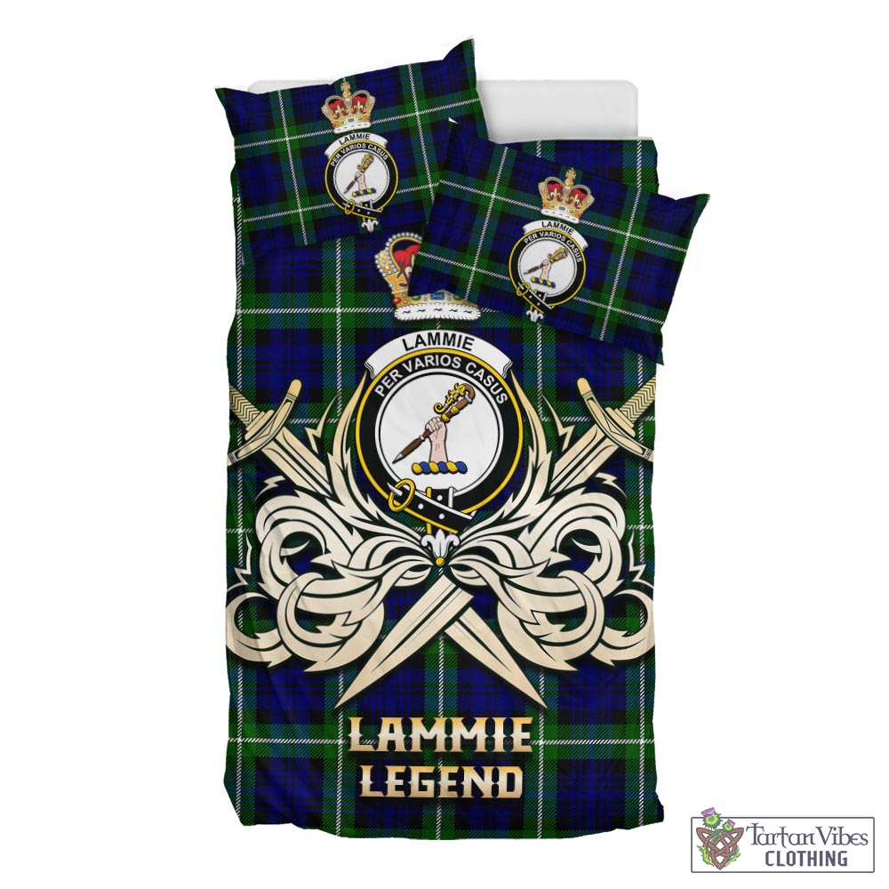 Tartan Vibes Clothing Lammie Tartan Bedding Set with Clan Crest and the Golden Sword of Courageous Legacy