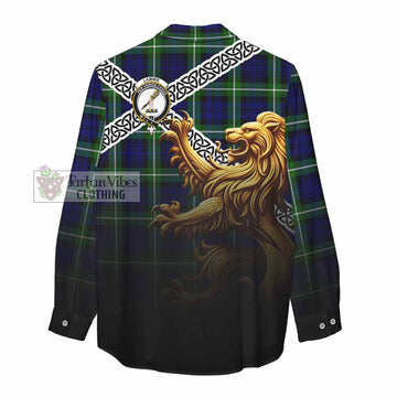 Lammie Crest Tartan Women's Casual Shirt with Golden Lion Emblem Celtic Style - Tartan Vibes Clothing