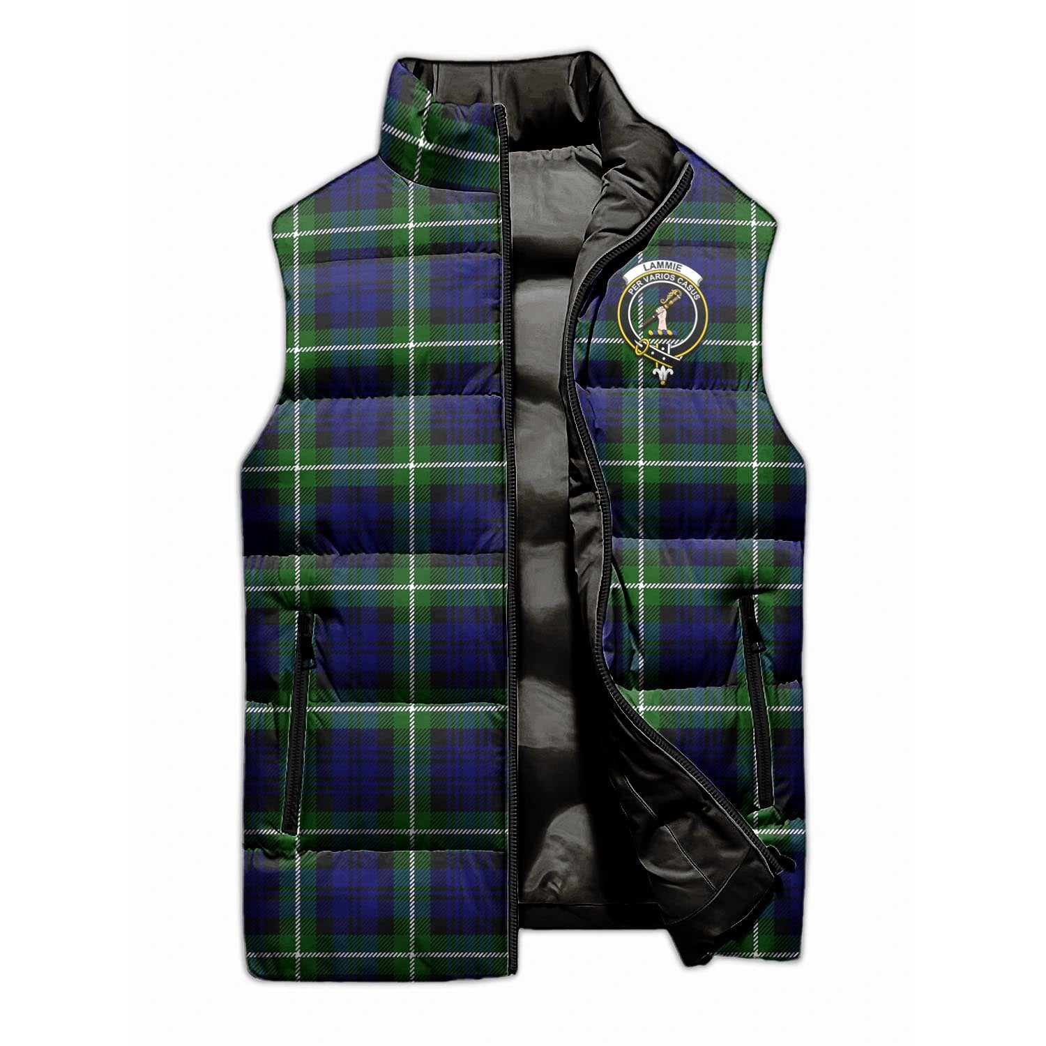 Lammie Tartan Sleeveless Puffer Jacket with Family Crest - Tartan Vibes Clothing