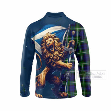 Lammie Tartan Family Crest Long Sleeve Polo Shirt with Scottish Majestic Lion - Tartan Vibes Clothing