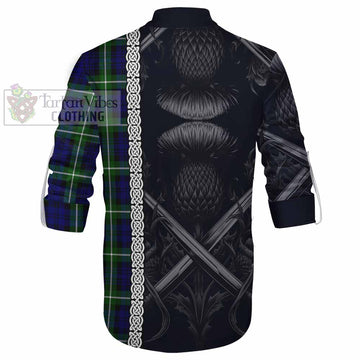 Lammie Tartan Ghillie Kilt Shirt with Family Crest Cross Sword Thistle Celtic Vibes - Tartan Vibes Clothing