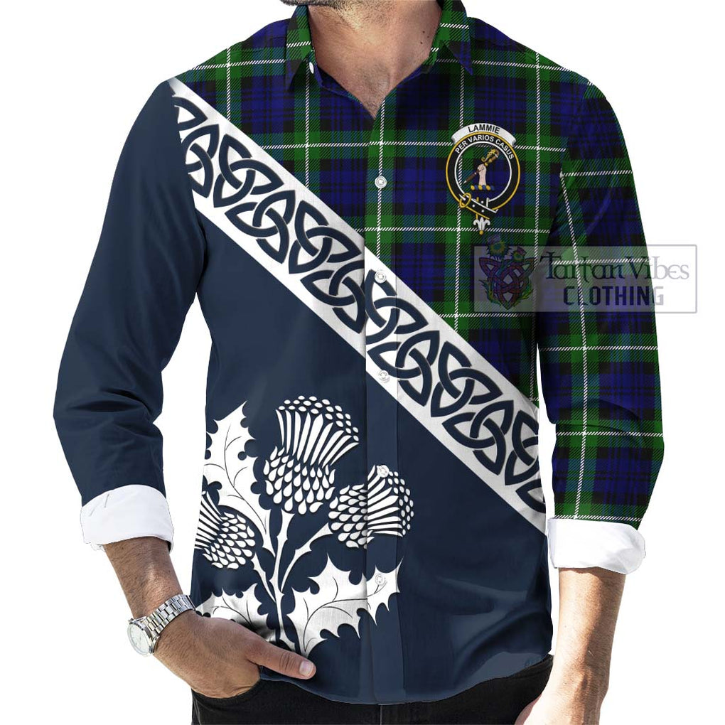Lammie Tartan Long Sleeve Button Shirt Featuring Thistle and Scotland Map Men's Shirt - Tartan Vibes Clothing