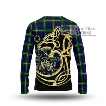Lammie Tartan Long Sleeve T-Shirt with Family Crest Celtic Wolf Style - Tartan Vibes Clothing