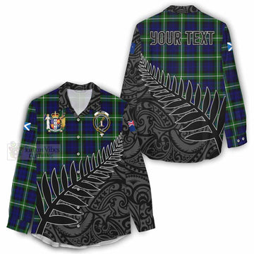 Lammie Crest Tartan Women's Casual Shirt with New Zealand Silver Fern Half Style - Tartan Vibes Clothing