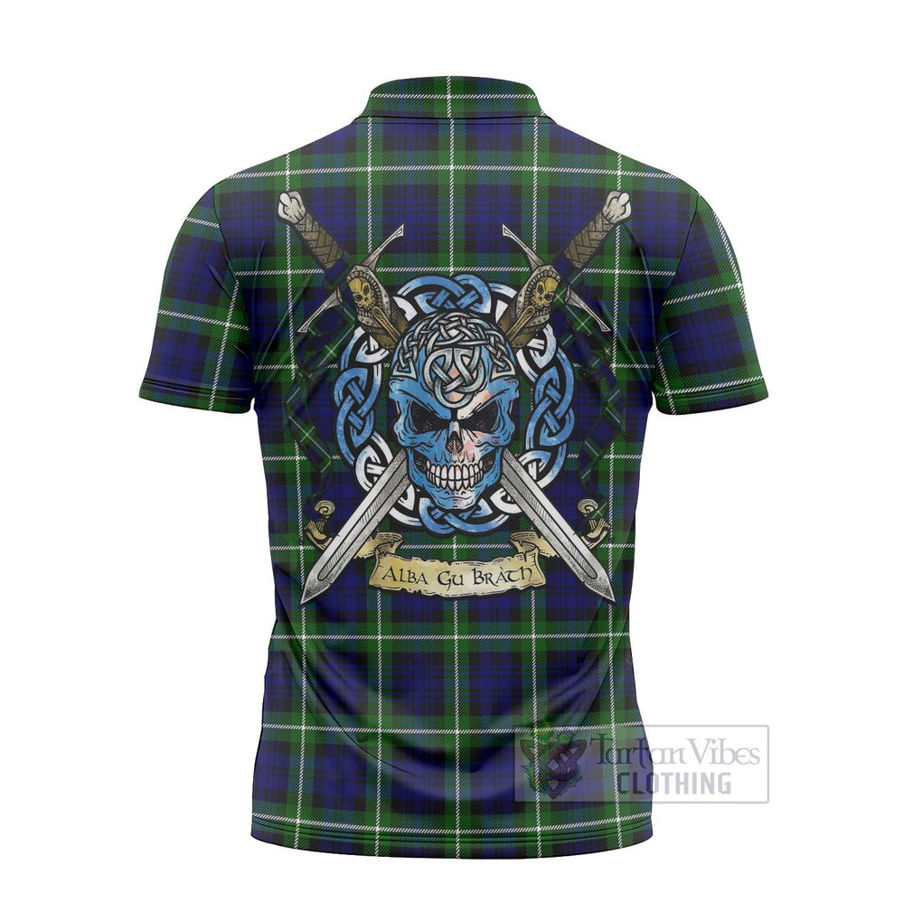 Lammie Tartan Zipper Polo Shirt with Family Crest Celtic Skull Style - Tartan Vibes Clothing