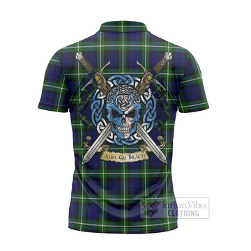 Lammie Tartan Zipper Polo Shirt with Family Crest Celtic Skull Style - Tartan Vibes Clothing