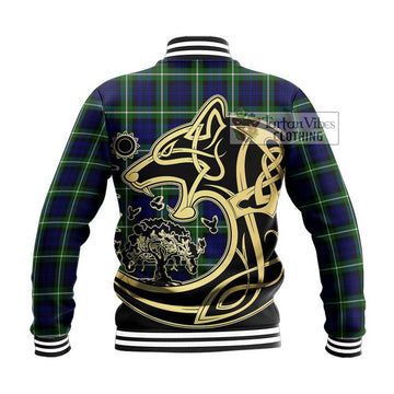 Lammie Tartan Baseball Jacket with Family Crest Celtic Wolf Style - Tartan Vibes Clothing