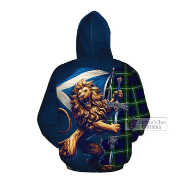 Lammie Tartan Family Crest Cotton Hoodie with Scottish Majestic Lion Pullover Hoodie - Tartan Vibes Clothing