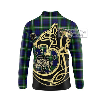 Lammie Tartan Long Sleeve Polo Shirt with Family Crest Celtic Wolf Style - Tartan Vibes Clothing