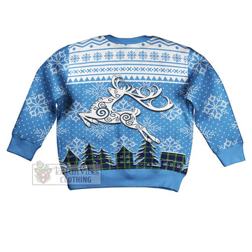 Tartan Vibes Clothing Lammie Clan Christmas Kid Ugly Sweater with Tartan and Celtic Raindeer Style