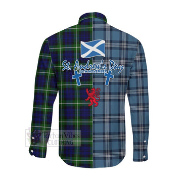 Lammie Tartan Long Sleeve Button Shirt Happy St. Andrew's Day Half Tartan Style Men's Shirt - Tartan Vibes Clothing