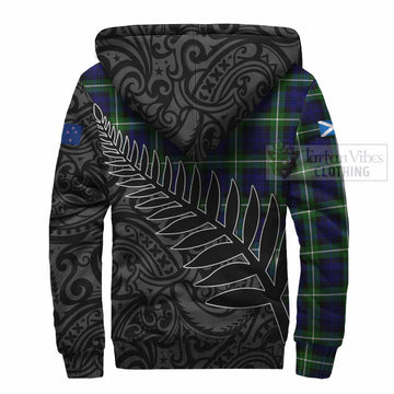Lammie Crest Tartan Sherpa Hoodie with New Zealand Silver Fern Half Style - Tartan Vibes Clothing