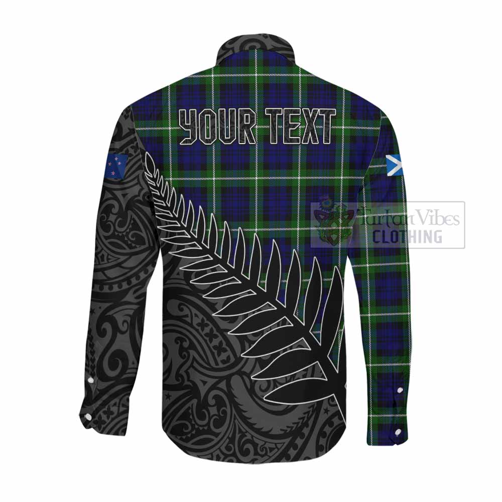 Tartan Vibes Clothing Lammie Crest Tartan Long Sleeve Button Shirt with New Zealand Silver Fern Half Style