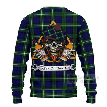 Lammie Tartan Ugly Sweater with Family Crest and Bearded Skull Holding Bottles of Whiskey - Tartan Vibes Clothing