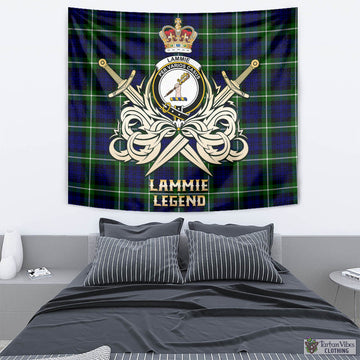 Lammie Tartan Tapestry with Clan Crest and the Golden Sword of Courageous Legacy - Tartan Vibes Clothing