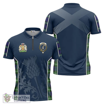 Lammie Tartan Zipper Polo Shirt with Family Crest and Scottish Thistle Vibes Sport Style