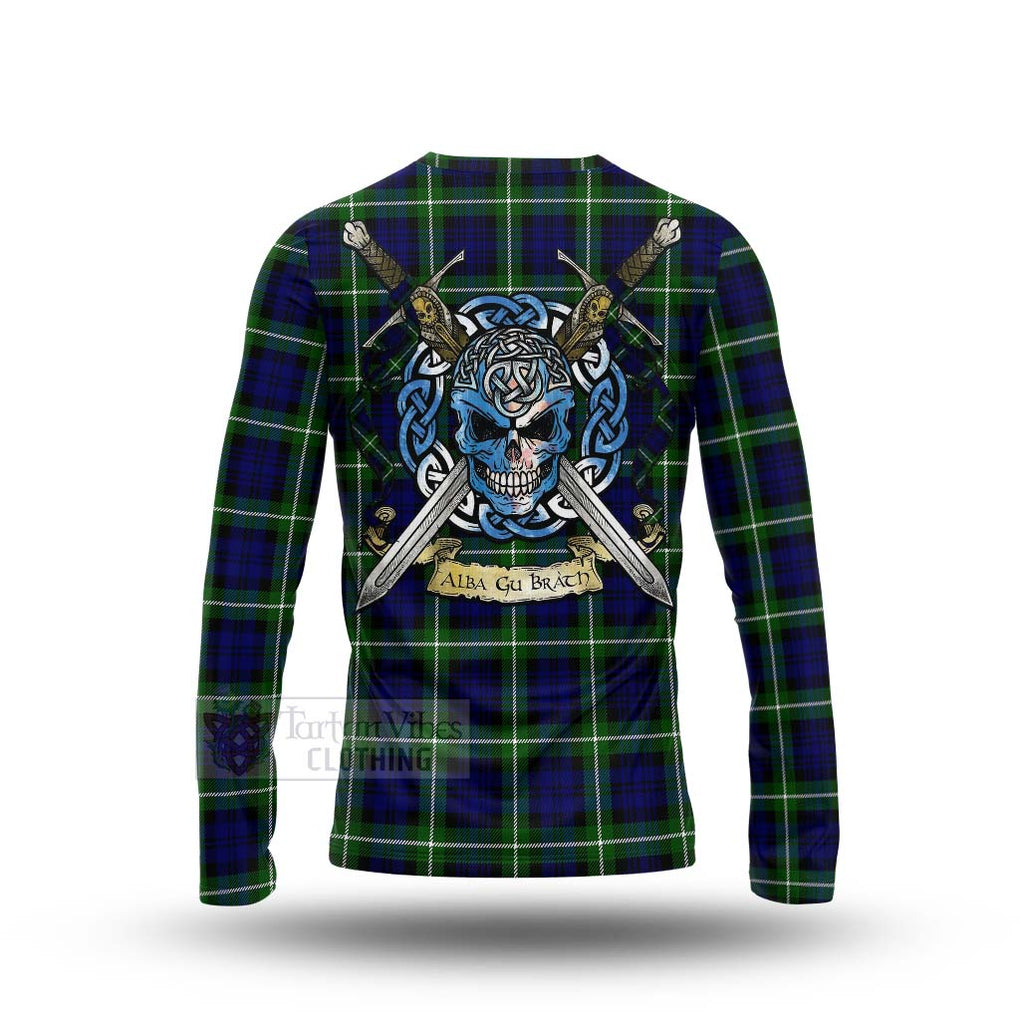 Lammie Tartan Long Sleeve T-Shirt with Family Crest Celtic Skull Style - Tartan Vibes Clothing