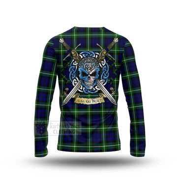 Lammie Tartan Long Sleeve T-Shirt with Family Crest Celtic Skull Style - Tartan Vibes Clothing