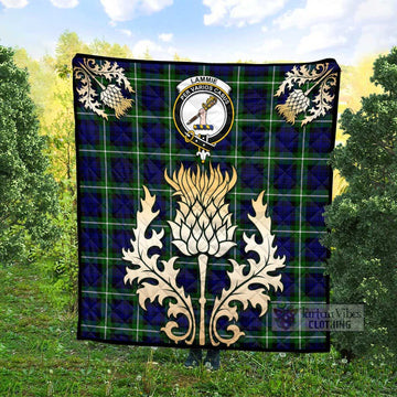 Tartan Vibes Clothing Lammie Tartan Quilt with Family Crest and Golden Thistle Style