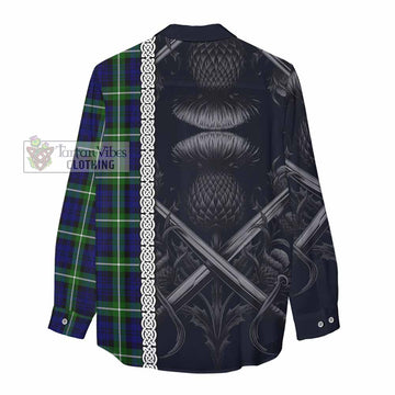 Lammie Tartan Women's Casual Shirt with Family Crest Cross Sword Thistle Celtic Vibes - Tartan Vibes Clothing